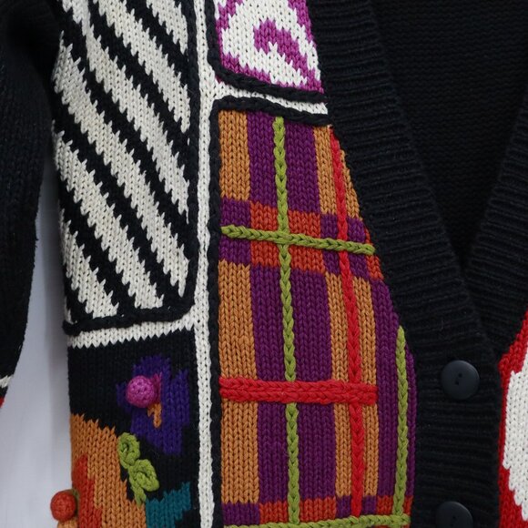 Rebecca Stone Patchwork Cardigan Womens L Black Boho Art To Wear Grandma Quirky - Picture 11 of 16